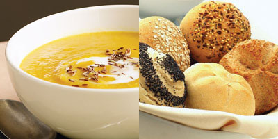 Butternut Squash and Sweet Potato Soup w Bread Roll