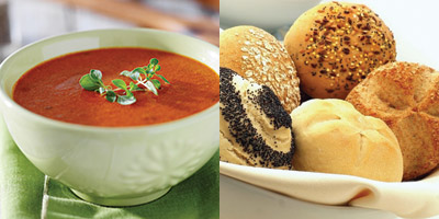 Tomato and Basil Soup w Bread Roll